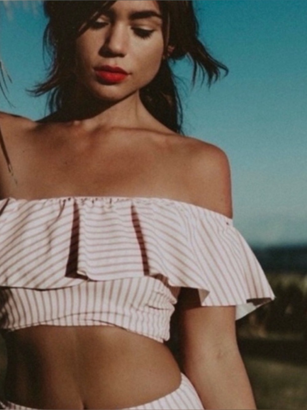 Albion Fit Candy Striped Wave Swim Crop Top